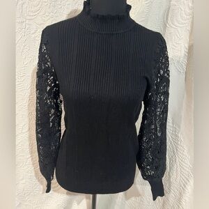 Siani Black Lace‎ Sleeve Sweater, size medium, NWT